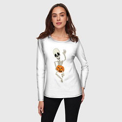 Лонгслив женский Скелет в тыкве, цвет: 3D-принт — фото 2