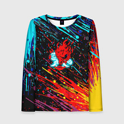 Женский лонгслив Cyberpunk 2077 Цветные брызги