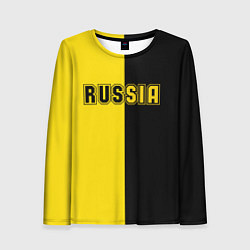 Лонгслив женский Россия черно желтое RUSSIA - BORUSSIA, цвет: 3D-принт