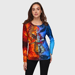 Лонгслив женский Аказа и Ренгоку противостояние клинок рассекающий, цвет: 3D-принт — фото 2