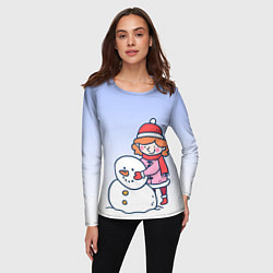 Лонгслив женский Девочка лепит снеговика, цвет: 3D-принт — фото 2