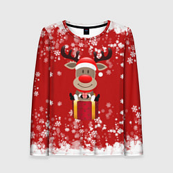 Женский лонгслив Олень на подарке