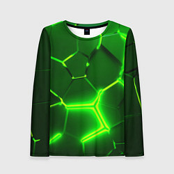 Женский лонгслив 3D ПЛИТЫ НЕОН NEON GREEN HEXAGON РАЗЛОМ