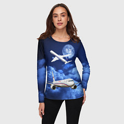 Лонгслив женский Пассажирский самолет Ту-214, цвет: 3D-принт — фото 2