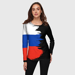Лонгслив женский Российский триколор на темном фоне, цвет: 3D-принт — фото 2