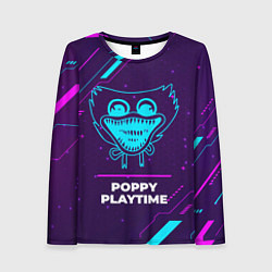 Женский лонгслив Символ Poppy Playtime в неоновых цветах на темном