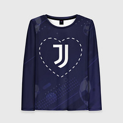 Лонгслив женский Лого Juventus в сердечке на фоне мячей, цвет: 3D-принт