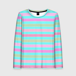 Лонгслив женский Pink turquoise stripes horizontal Полосатый узор, цвет: 3D-принт