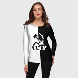 Лонгслив женский СОВЕТСКИЙ СОЮЗ - СЕРП И МОЛОТ - Черно-белое, цвет: 3D-принт — фото 2