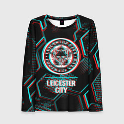 Женский лонгслив Leicester City FC в стиле glitch на темном фоне