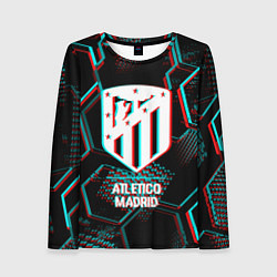 Лонгслив женский Atletico Madrid FC в стиле glitch на темном фоне, цвет: 3D-принт