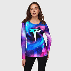 Лонгслив женский Tesla неоновый космос, цвет: 3D-принт — фото 2