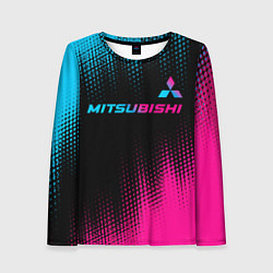 Женский лонгслив Mitsubishi - neon gradient: символ сверху