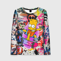 Лонгслив женский Скейтбордист Барт Симпсон на фоне стены с граффити, цвет: 3D-принт