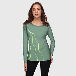 Лонгслив женский Абстрактные зеленые линии на фоне цвета хаки, цвет: 3D-принт — фото 2