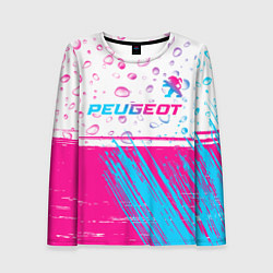 Лонгслив женский Peugeot neon gradient style: символ сверху, цвет: 3D-принт