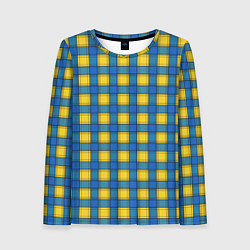 Лонгслив женский Желтый с синим клетчатый модный узор, цвет: 3D-принт