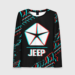 Женский лонгслив Значок Jeep в стиле glitch на темном фоне