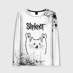 Лонгслив женский Slipknot рок кот на светлом фоне, цвет: 3D-принт