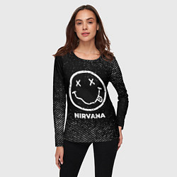 Лонгслив женский Nirvana с потертостями на темном фоне, цвет: 3D-принт — фото 2