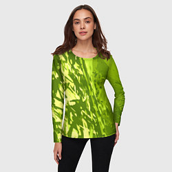 Лонгслив женский Зеленый абстрактный камуфляж, цвет: 3D-принт — фото 2