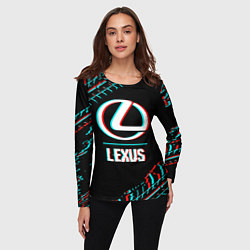 Лонгслив женский Значок Lexus в стиле glitch на темном фоне, цвет: 3D-принт — фото 2
