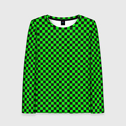 Лонгслив женский Зелёная шахматка - паттерн, цвет: 3D-принт
