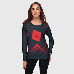Лонгслив женский Красный символ Roblox на темном фоне со стрелками, цвет: 3D-принт — фото 2