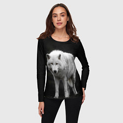 Лонгслив женский Белый волк на темном фоне, цвет: 3D-принт — фото 2
