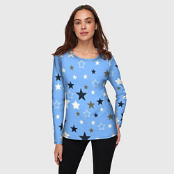 Лонгслив женский Звёзды на голубом фоне, цвет: 3D-принт — фото 2