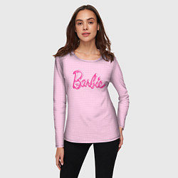 Лонгслив женский Барби - логотип на клетчатом фоне, цвет: 3D-принт — фото 2