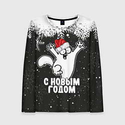 Лонгслив женский С Новым годом - кот Саймона и снежинки, цвет: 3D-принт