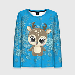 Женский лонгслив Милый олень и пушистые снежинки