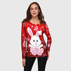 Лонгслив женский Весёлый кролик в снежинках, цвет: 3D-принт — фото 2