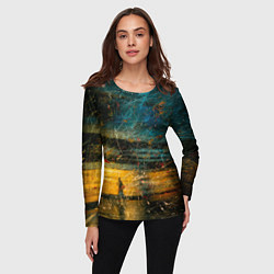 Лонгслив женский Синие и жёлтые огни и царапины, цвет: 3D-принт — фото 2