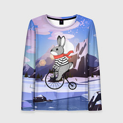 Лонгслив женский Заяц на велосипеде, цвет: 3D-принт