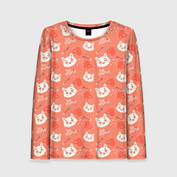 Лонгслив женский Паттерн кот на персиковом фоне, цвет: 3D-принт