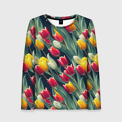 Лонгслив женский Много тюльпанов, цвет: 3D-принт
