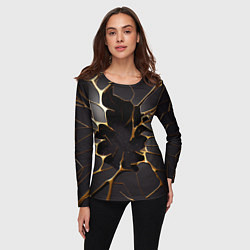 Лонгслив женский Трещины в пропасть: черно-золотой узор, цвет: 3D-принт — фото 2