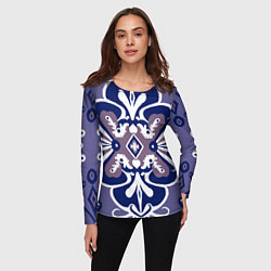 Лонгслив женский Паттерн цветок с глазками в синих оттенках, цвет: 3D-принт — фото 2