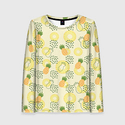 Лонгслив женский Узор из ананасов на желтом фоне, цвет: 3D-принт