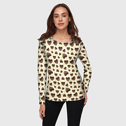 Лонгслив женский Узор из шоколадных сердец на желтом фоне, цвет: 3D-принт — фото 2