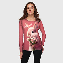 Лонгслив женский Розовый заяц с цветами, цвет: 3D-принт — фото 2