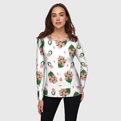 Лонгслив женский Узор из букетов розовых тюльпанов, цвет: 3D-принт — фото 2