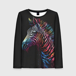 Лонгслив женский Разноцветная зебра на темном фоне, цвет: 3D-принт