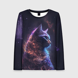 Лонгслив женский Кошка в космосе туманность, цвет: 3D-принт