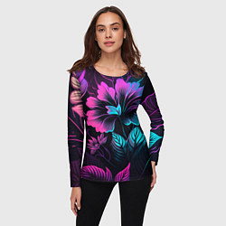 Лонгслив женский Неоновый цветок, цвет: 3D-принт — фото 2