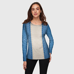 Лонгслив женский Кожа синяя белая, цвет: 3D-принт — фото 2