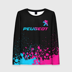 Лонгслив женский Peugeot - neon gradient: символ сверху, цвет: 3D-принт