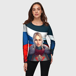 Лонгслив женский Славянская девушка - флаг России, цвет: 3D-принт — фото 2